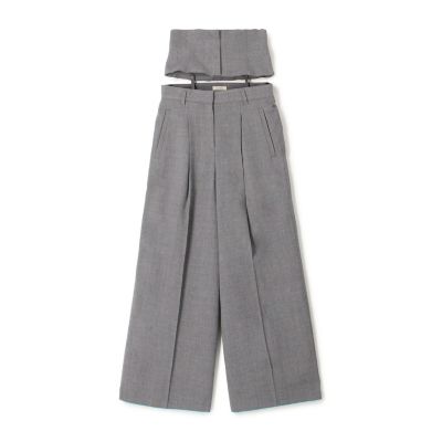 ウールジョーゼット　コルセット付きタックワイドパンツ