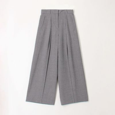 ウールジョーゼット　コルセット付きタックワイドパンツ