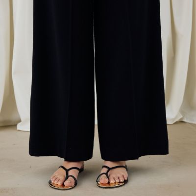 ウールジョーゼット　コルセット付きタックワイドパンツ