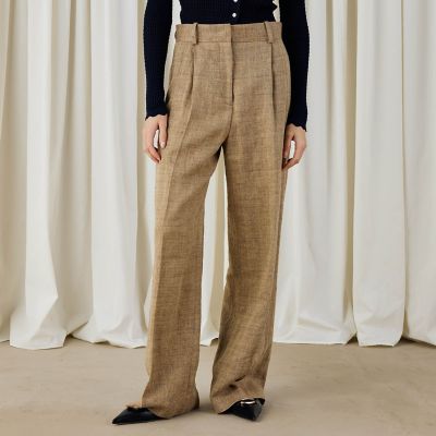 リネンシルクコットンヘリンボーン　ワイドシルエットパンツ