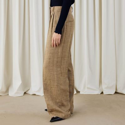 リネンシルクコットンヘリンボーン　ワイドシルエットパンツ