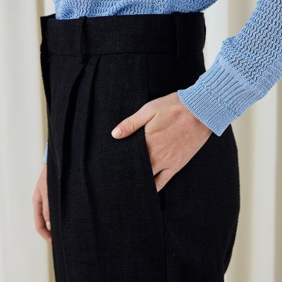 ウェットリネン　タックワイドパンツ