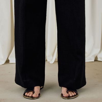 ウェットリネン　タックワイドパンツ
