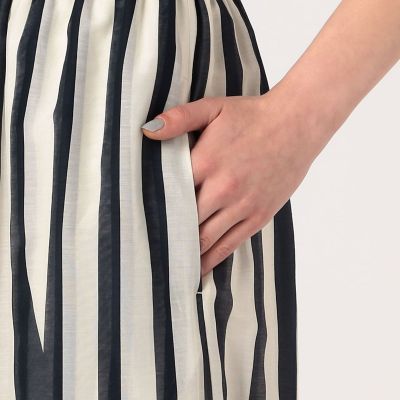 コットンシルクローンストライプ　ギャザーワイドパンツ