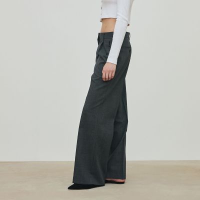 レディース ウール オックスフォード パンツ 送料無料】ソフトウールオックスフォード ワンタックパンツ | maison