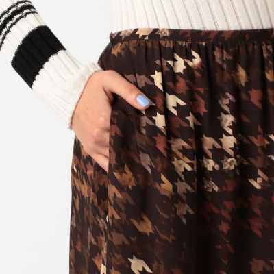ハウンドトゥースグラフィカルプリント　フレアバルーンスカート