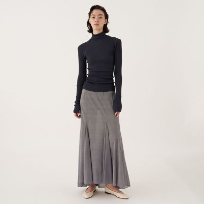 シルクストレッチシフォンチェック フィッシュテールフレアスカート
