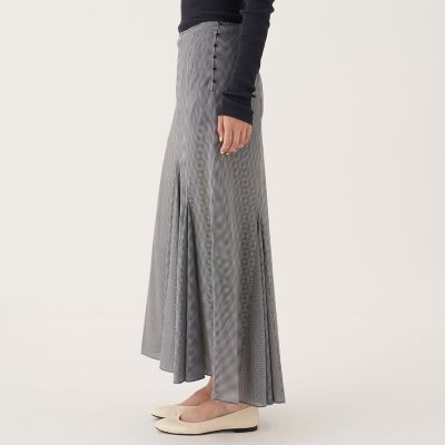 シルクストレッチシフォンチェック フィッシュテールフレアスカート
