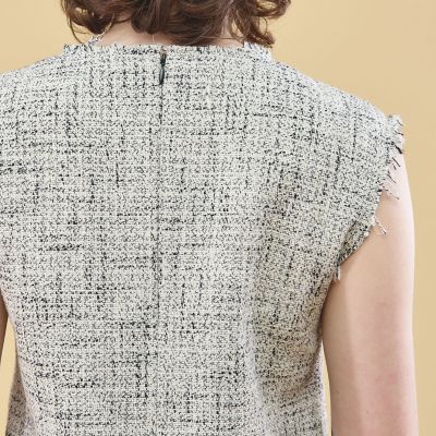 美品◆45R コットンツイードワンピース 45R 現行 春コットンツイードのドレス ワンピース Aライン ロゴ マキシ