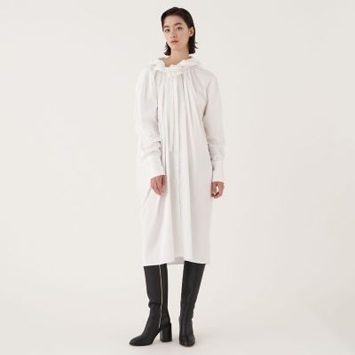 セルシーアンドルモン ソフトストレッチサテン フリルカラーシャツワンピース | maison