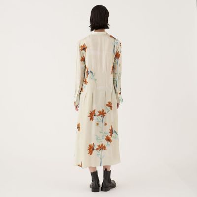 フラワープリント　タックフレアワンピース