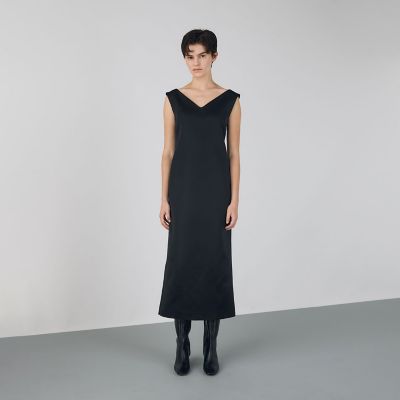 限定セール -SALE ナイロンハイカウントダブルクロス Vネックワンピース maison | ワンピース
