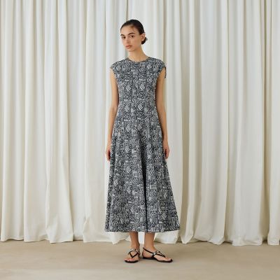 パッチワークレースプリント　フレアマキシワンピース