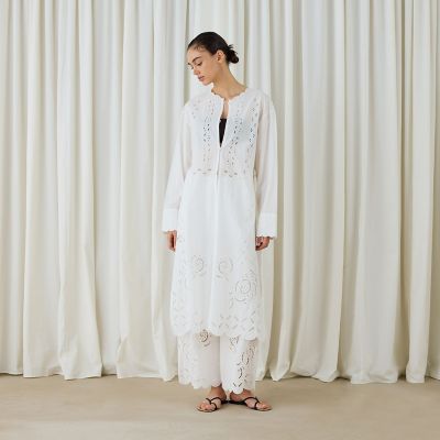 カットワークエンブロイダリー クルーネックシャツワンピース | maison
