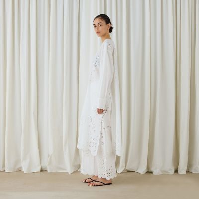 美品 デプレ トゥモローランド 4万円 ブザムシャツワンピース ホワイト 448 セール】ハイカウントピケ ブザムシャツワンピース（シャツワンピース