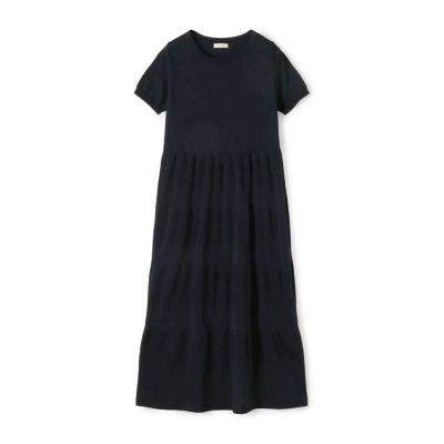 ホビーラホビーレ 麻混 Aライン ワンピース ネイビー パープル 日本製 洗える ホビーラホビーレ 麻混 Aライン ワンピース ネイビー パープル