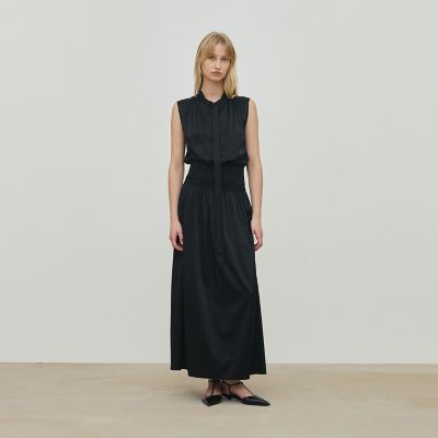 スーツ　ワンピース BALLSEY トゥモローランド　シルク シルクストレッチサテン スモッキングギャザーワンピース