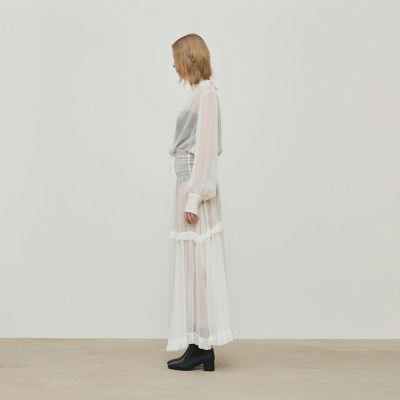 【美品】ワンピース シルクシフォン M～Lサイズ シルクシフォン ラッフルマキシワンピース | maison