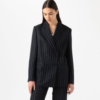 KAREN MILLEN* リネン ストライプ ダブルブレストジャケット アセテートリネンストライプ ダブルブレストジャケット | maison