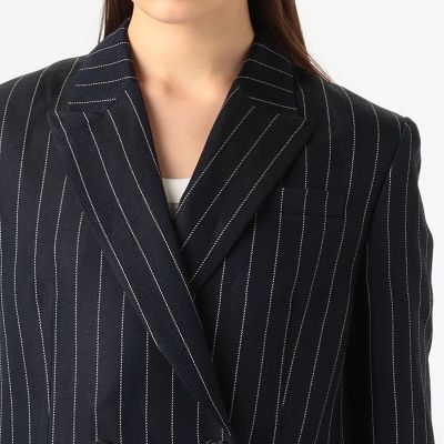 英国【Karen Millen】リネンストライプダブルブレストジャケット アセテートリネンストライプ ダブルブレストジャケット | maison