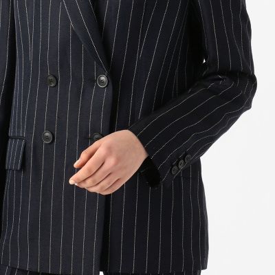 英国【Karen Millen】リネンストライプダブルブレストジャケット アセテートリネンストライプ ダブルブレストジャケット | maison