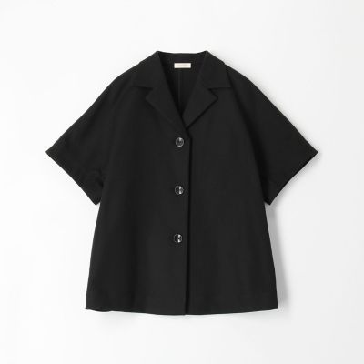 【美品】23SS リネンレーヨンオープンカラーシャツ BLACK フォックスカシミヤ シャツカラープルオーバー | maison