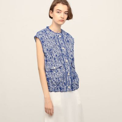 ＜maison TOMORROWLAND＞マイクロジャカード　クルーネックジレ