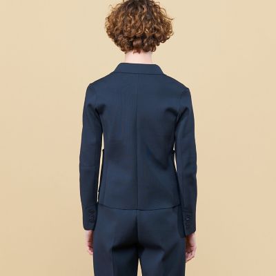 美品✨TOMORROWLAND　ベルテッドダウンコート ロング ブルー ベルト フルニードルニットパターン ラペルジャケット | maison
