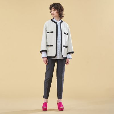 CLOTH & CROSS ノーカラージャケット サイズ1 小さいサイズ】カラーレスジャケット/制菌加工/洗える(ノー