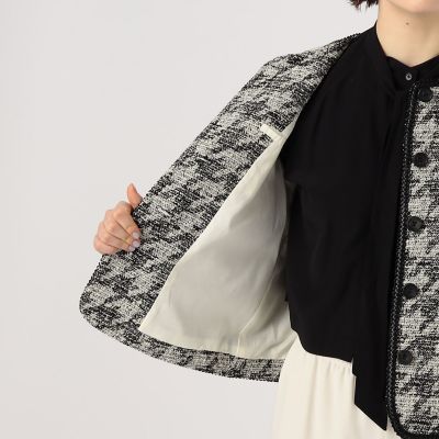 DES PRES ハウンドトゥースブークレーツイード クルーネックジャケット ハウンドトゥースブークレーツイード クルーネックジャケット | maison