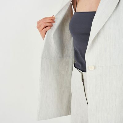 リネンナイロンストレッチ　ワイドラペルジレ
