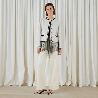 極美品✨ コットンリネンハイカウントクロス クルーネックジャケット F コットンリネンハイカウントクロス クルーネックジャケット