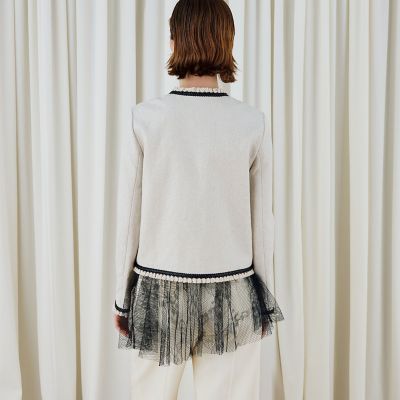 極美品✨ コットンリネンハイカウントクロス クルーネックジャケット F コットンリネンハイカウントクロス クルーネックジャケット