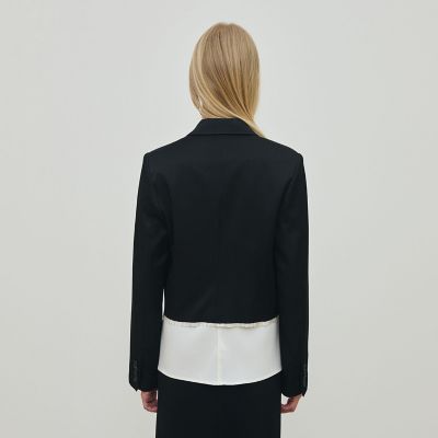 レディース ジャケット サイズ2 黒 レーヨン レーヨンサテン クロップドジャケット | maison TOMORROWLAND/メゾン