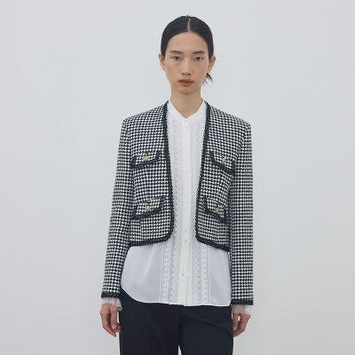 テープヤーンツイード ノーカラーコンパクトジャケット | maison