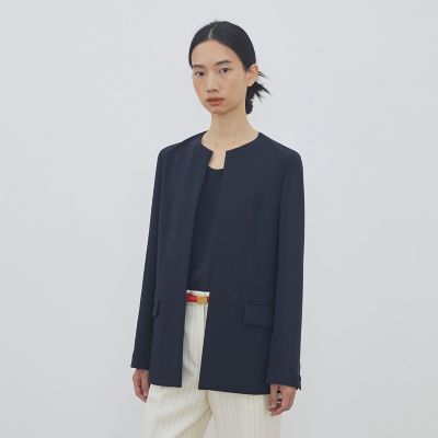 現行タグ 極美品 tomorrowland ノーカラージャケット ライト 紺 S ライトダブルクロス ノーカラージャケット | maison TOMORROWLAND