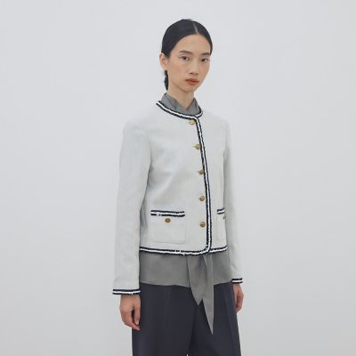 【新品】デプレ トゥモローランド 4万円 スタンドカラーのジャケット ホワイト コットンオックスフォード スパンコールブレードジャケット | maison
