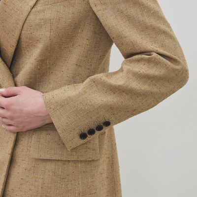 リネンブレンドストライプ ピークドラペル ダブルブレステッド