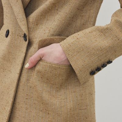 リネンブレンドストライプ ピークドラペル ダブルブレステッド