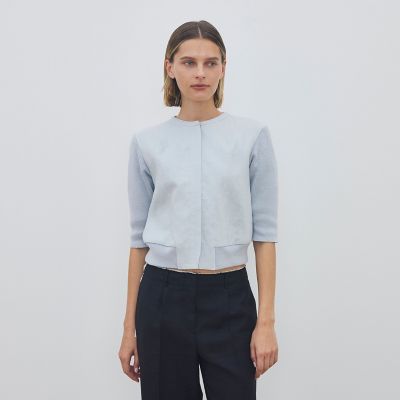 デプレ　リネンファブリックコンビ ショートニットジャケット リネンファブリックコンビ ショートニットジャケット | maison