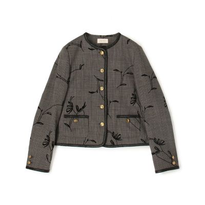 TOMORROWLAND - 【美品】TOMORROWLAND collection トゥモローランド コレクション ジャケット グレー系 サイズ:34(7号) / 24春夏 シャイニー グレンチェック サイドスリット ジャケット / ノーカラー Vネック 長袖 ウエストベルト / アウター ブルゾン 上着【レディース】【中古】 予約商品9月中旬以降順次お届け】グレンチェックプリント クルー