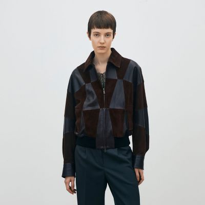 テクスチャード モザイクレザー ジップアップブルゾン | maison