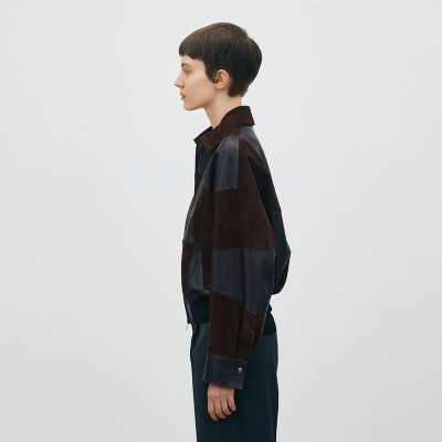 テクスチャード モザイクレザー ジップアップブルゾン | maison