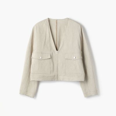 リネンレーヨンストレッチ Vネックブルゾン | maison