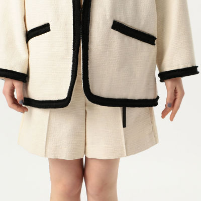 コットンナイロンツイード ノーカラーショートコート | maison