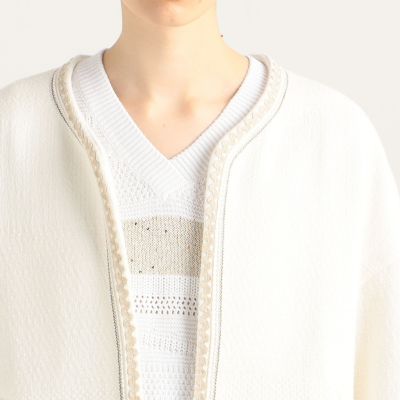 リサイクルコットンツイード　ノーカラーショートコート