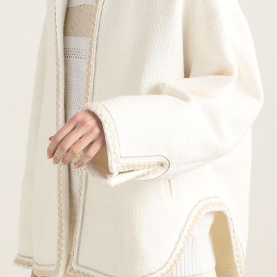 リサイクルコットンツイード　ノーカラーショートコート
