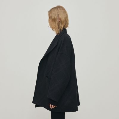 ダブルフェイスチェックジャカード ウィングカラーコート | maison