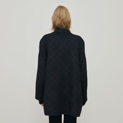ダブルフェイスチェックジャカード ウィングカラーコート | maison