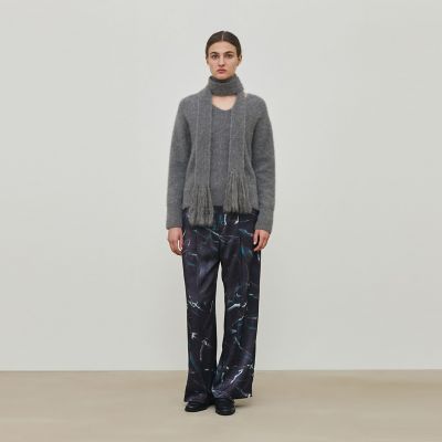 新品未使用タグ付き★ミクシック　カシミヤ　フリンジストール　ブルー　レザー フォックスカシミヤ フリンジストール | maison TOMORROWLAND/メゾン